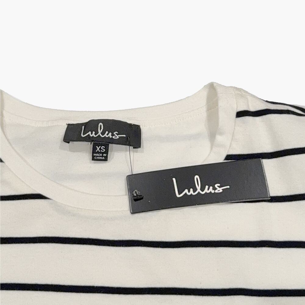 NWT LULUS "Cafe Society" Striped Shirt Dress (Black/Cream | Size XS) - Picture 6 of 7